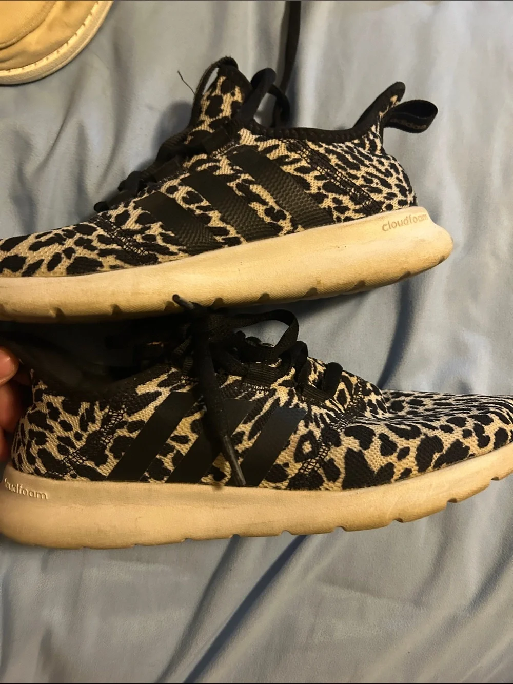adidas Women's Leopard Print Cloudfoam Running Shoes - Black/Cream